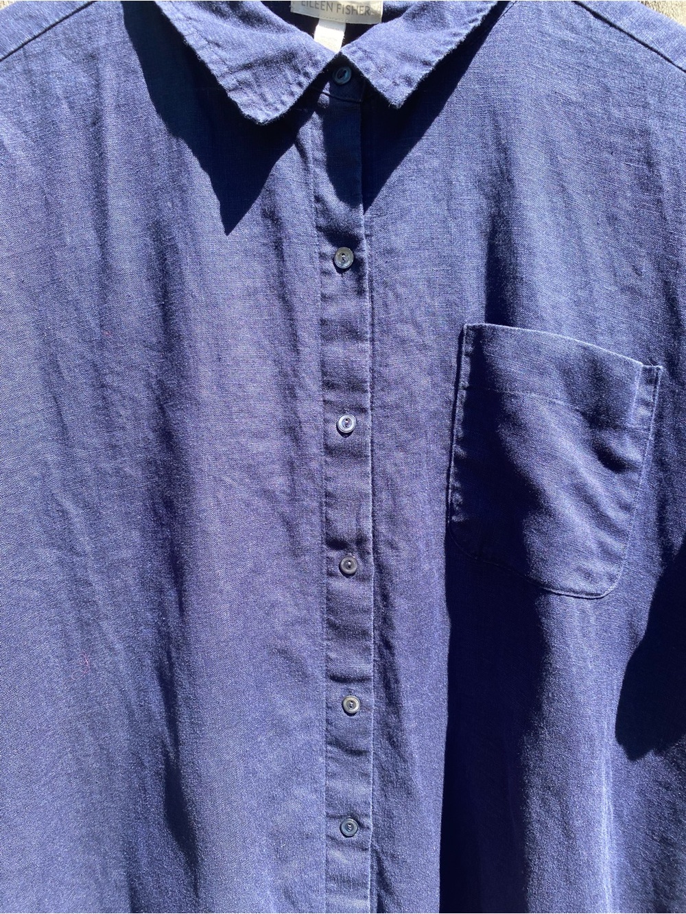 Eileen Fisher Navy Organic Linen Midi Shirt Dress Large - Picture 5 of 9